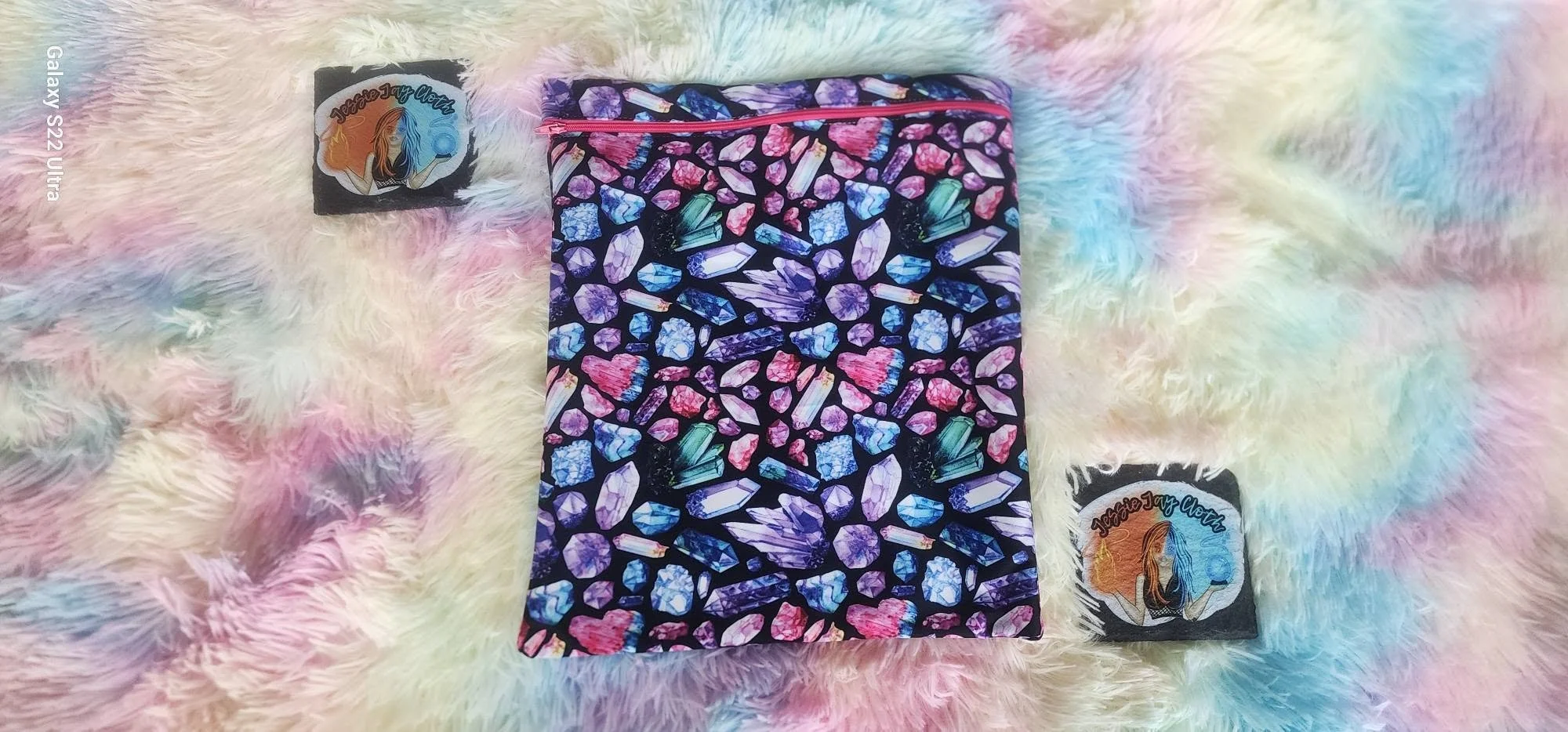Large Zipper Closure Wet Bag | Rainbow Crystals