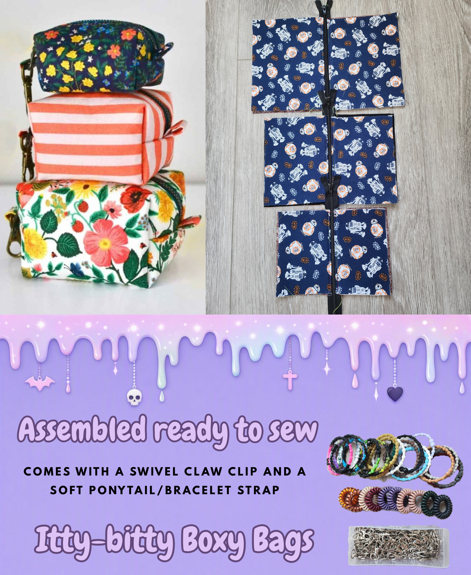 Itty-Bitty Boxy Bags | Wristlet + Keychain Combo