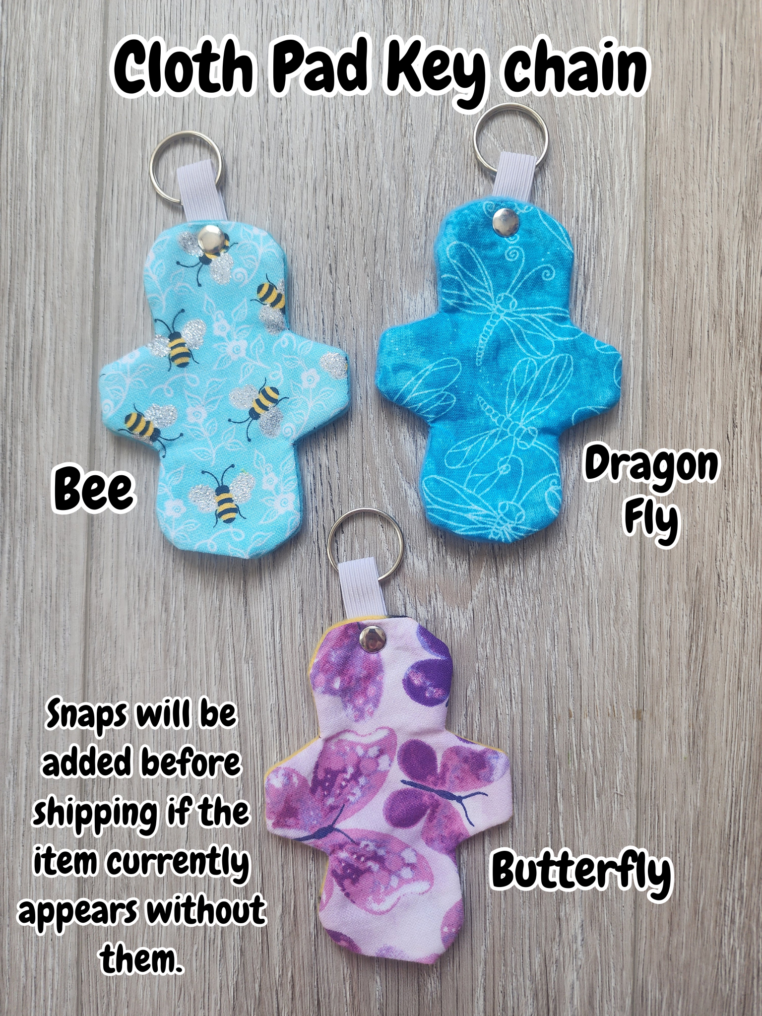 Cloth Pad Keychains | Bee, Dragon fly, Butterfly