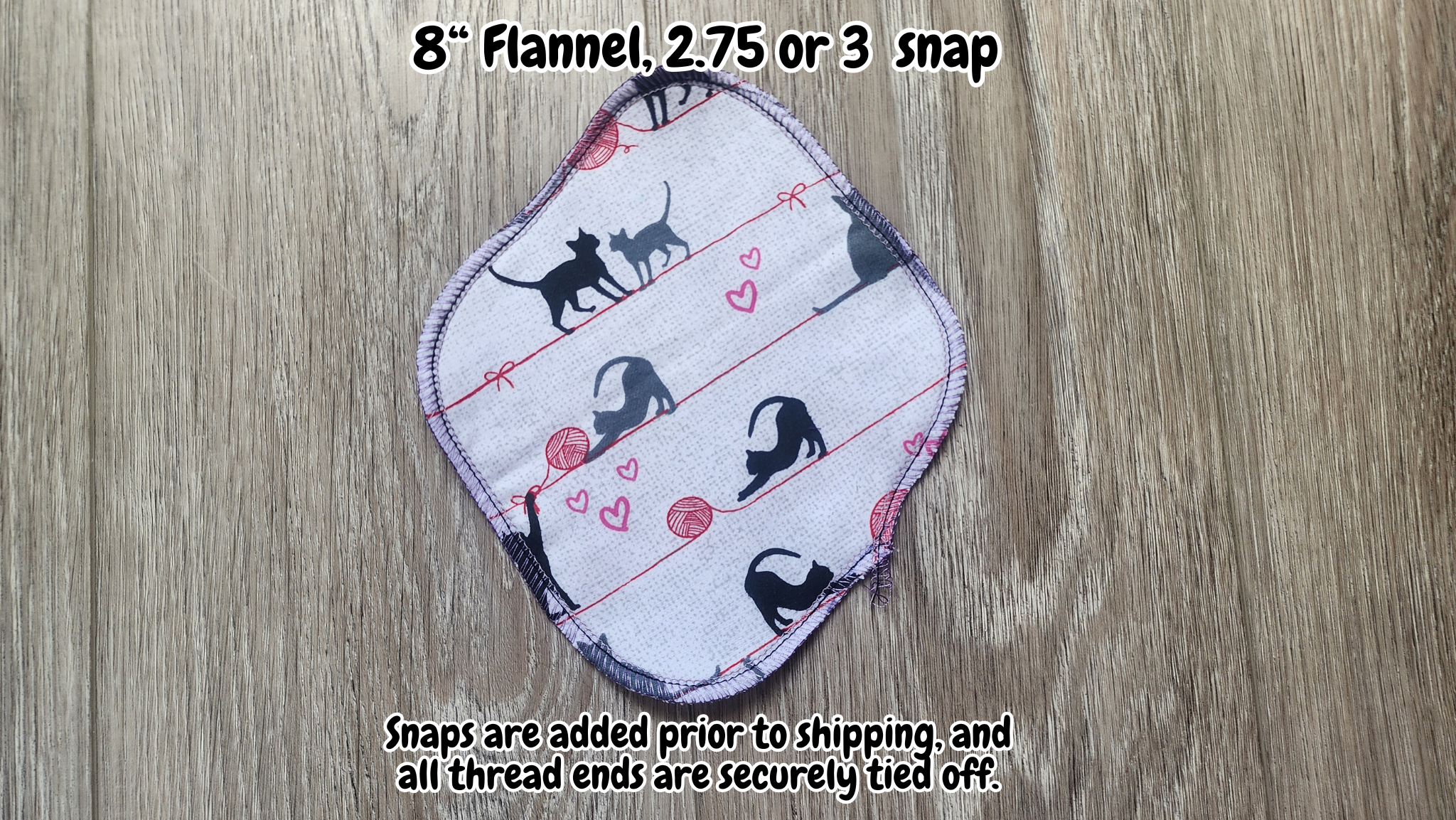 8 Inch Reusable Daily Panty Liner | Snapped Width: 2.75 or 3 inches