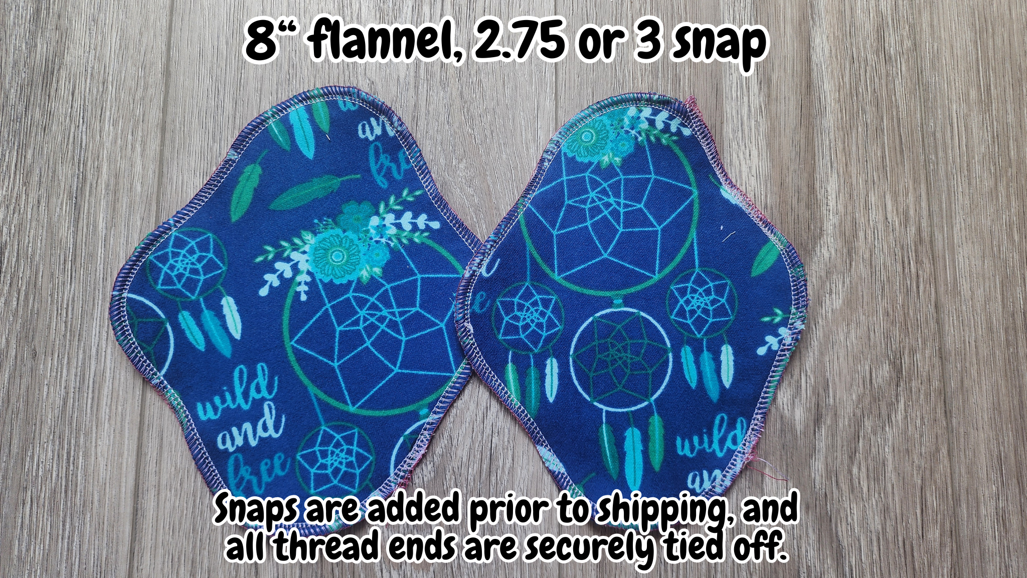 8 Inch Reusable Daily Panty Liners | Snapped Width: 2.75 or 3 inches