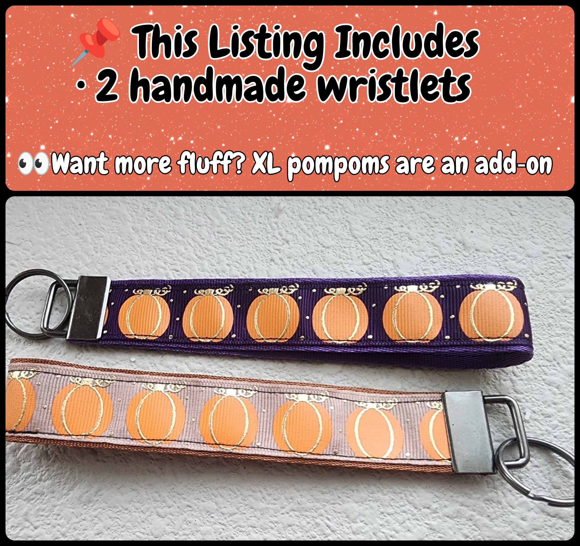 Set of 2 Faux Leather Wristlet Key Fobs | Fall Pumpkins