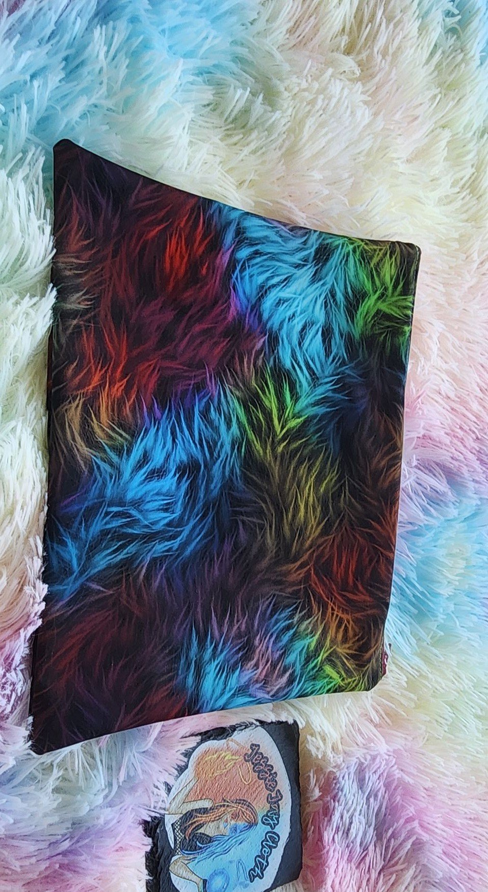 Small Zipper Closure Wet Bag | Rainbow Faux Print Fur
