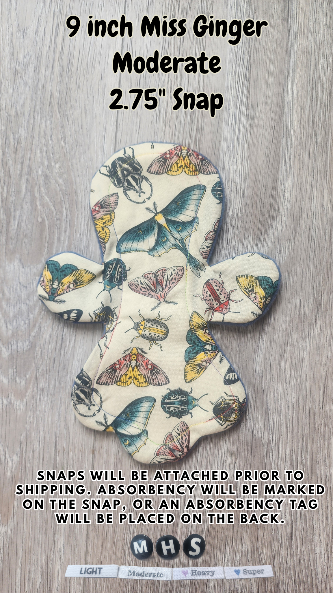 9-inch Moderate Miss Ginger Cloth Pad | 2.75" Snapped Width