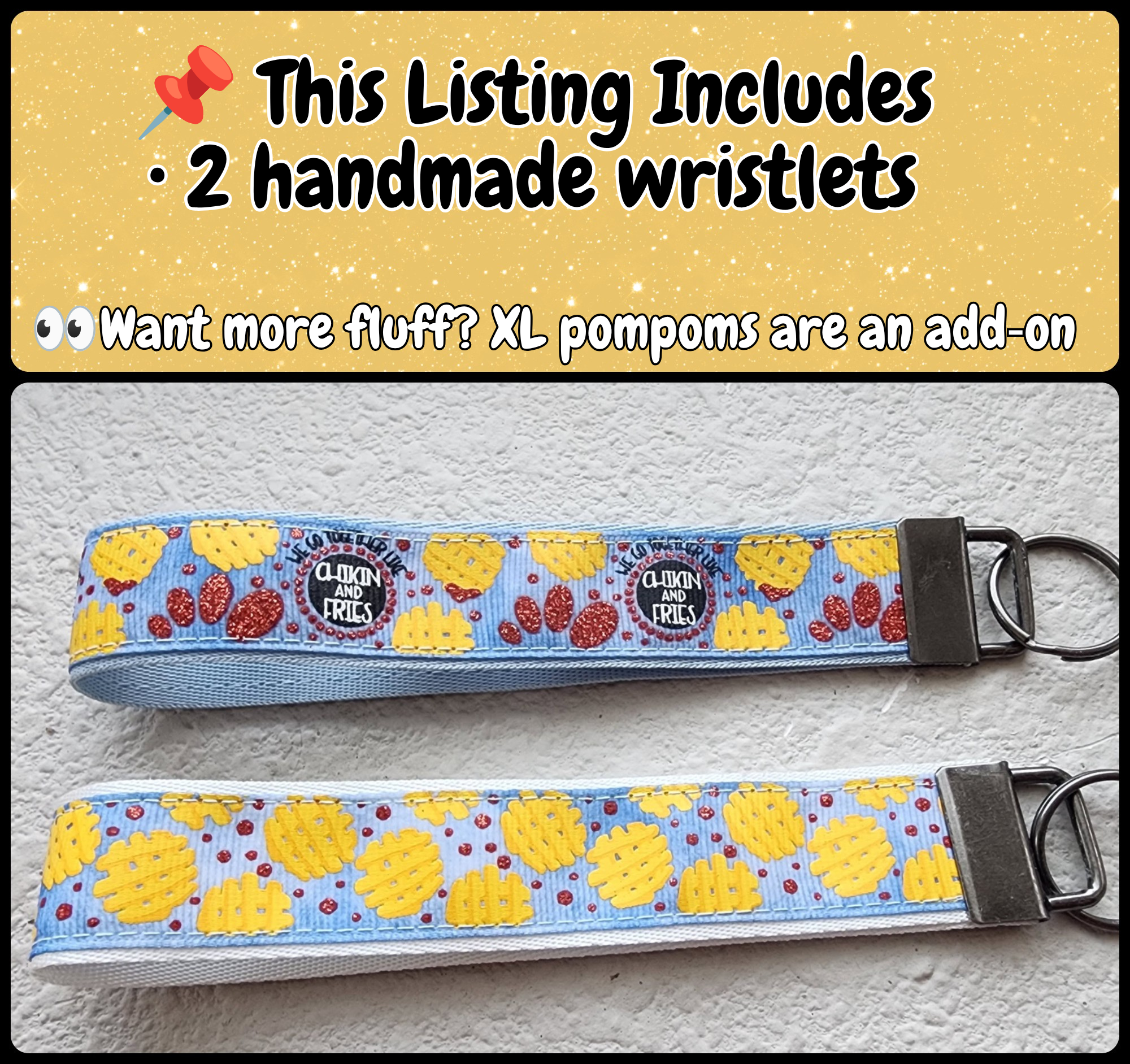 Set of 2 Faux Leather Wristlet Key Fobs | Chicken & Waffle Fries