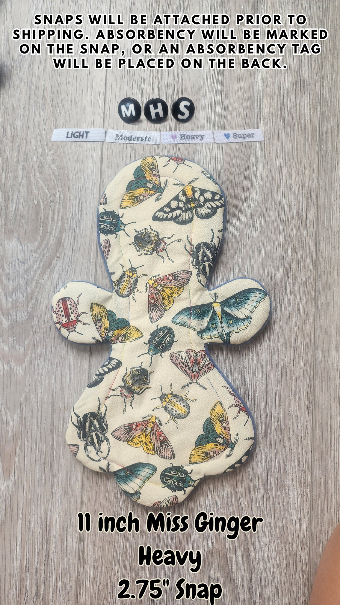 11-inch Heavy Miss Ginger Cloth Pad | 2.75" snapped width