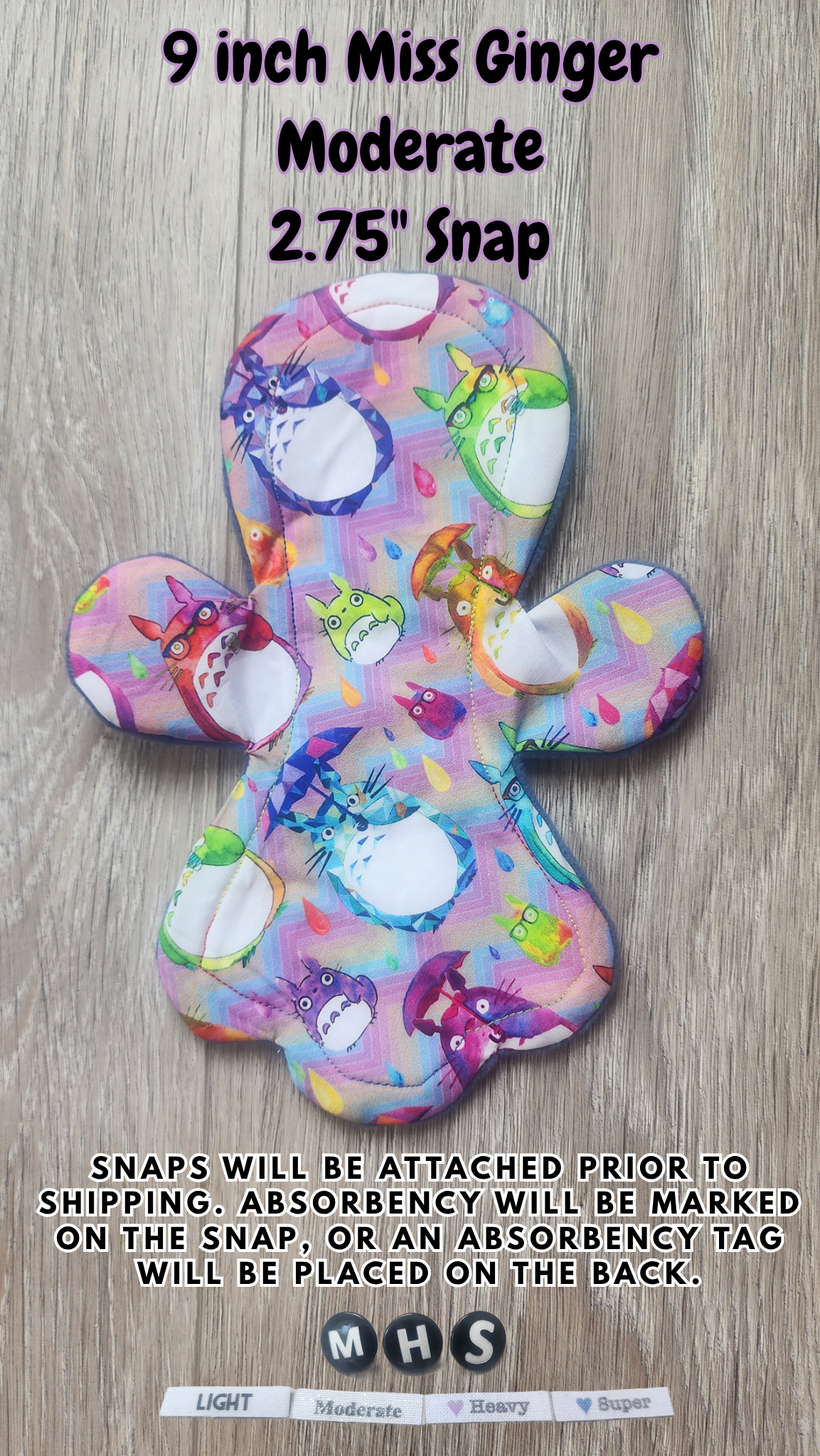 9-inch Moderate Miss Ginger Cloth Pad | 2.75" Snapped Width
