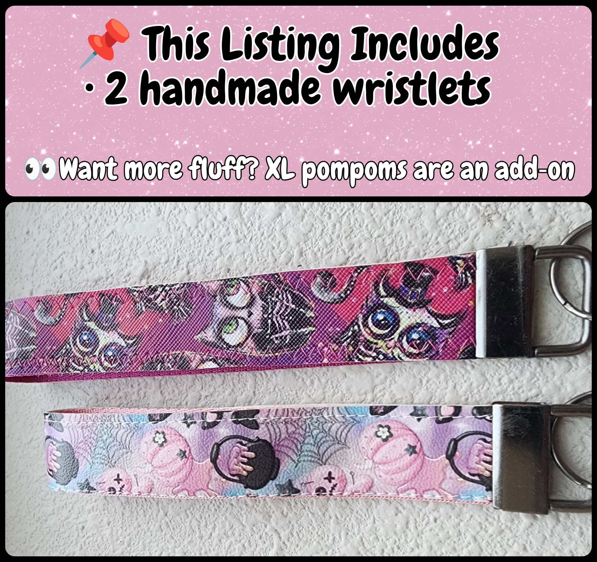 Set of 2 Faux Leather Wristlet Key Fobs | Pastel Witch, Spooky Owls