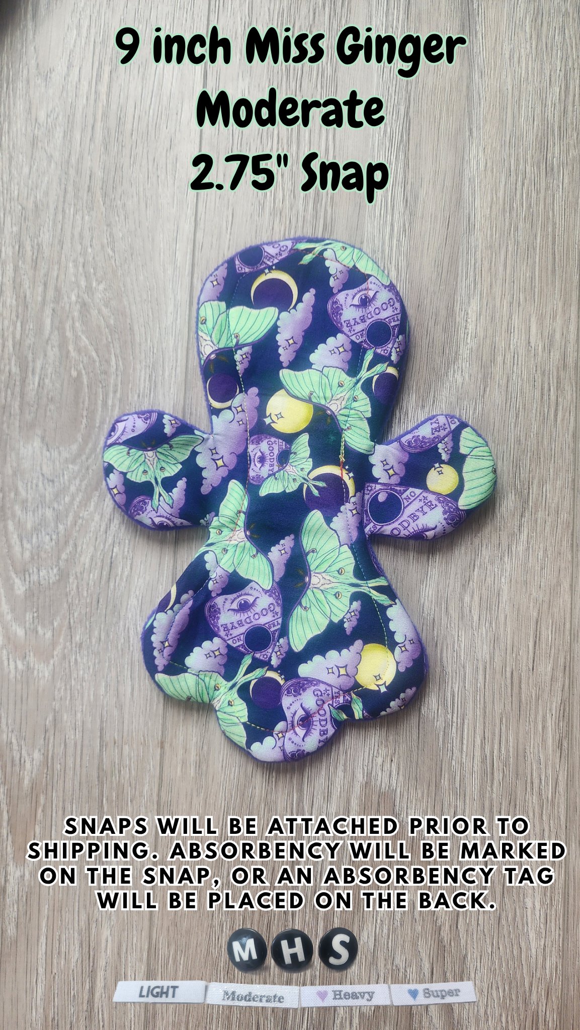 9-inch Moderate Miss Ginger Cloth Pad | 2.75" Snapped Width