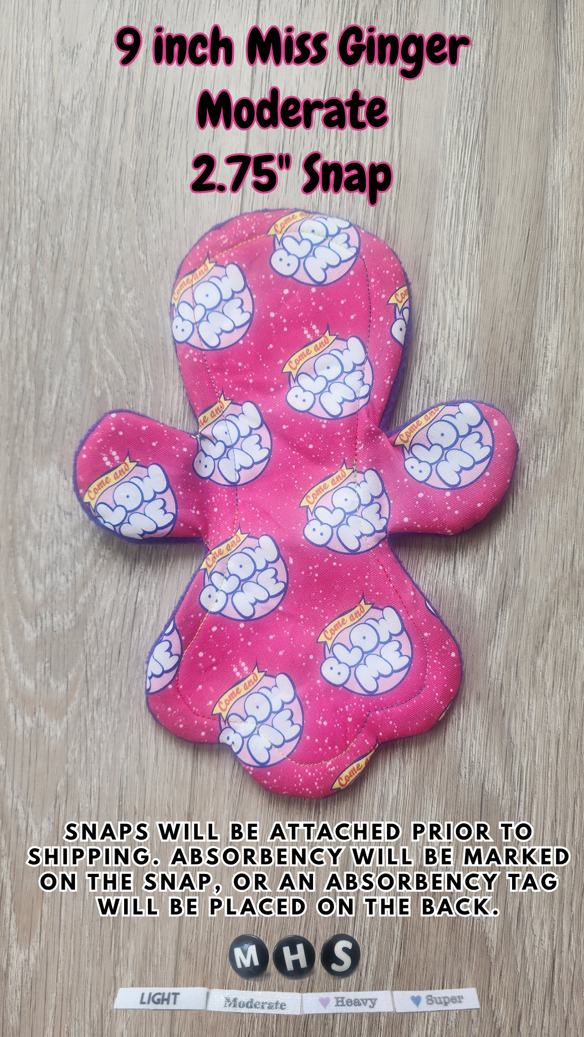 9-inch Moderate Miss Ginger Cloth Pad | 2.75" Snapped Width