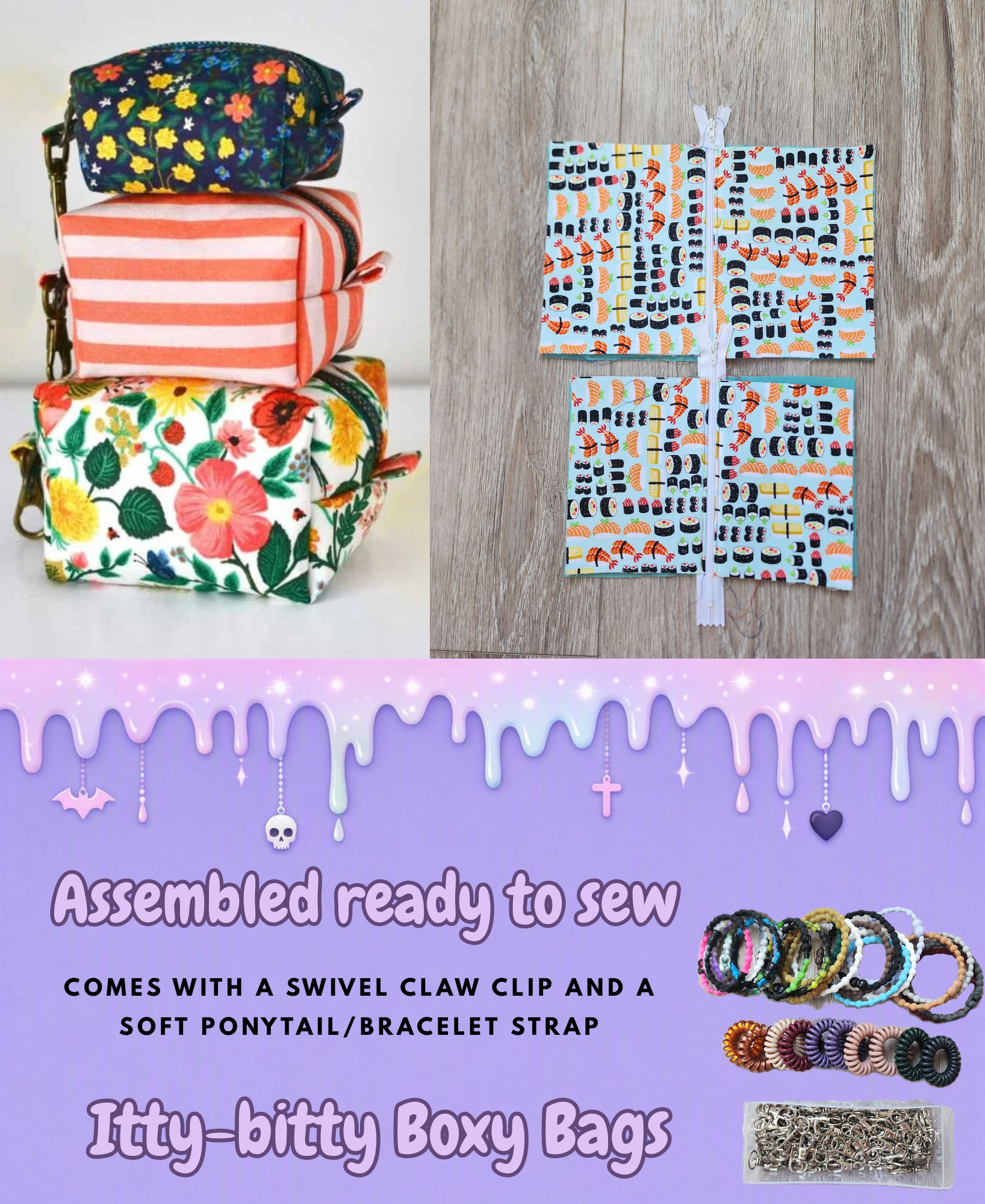 Itty-Bitty Boxy Bags | Wristlet + Keychain Combo