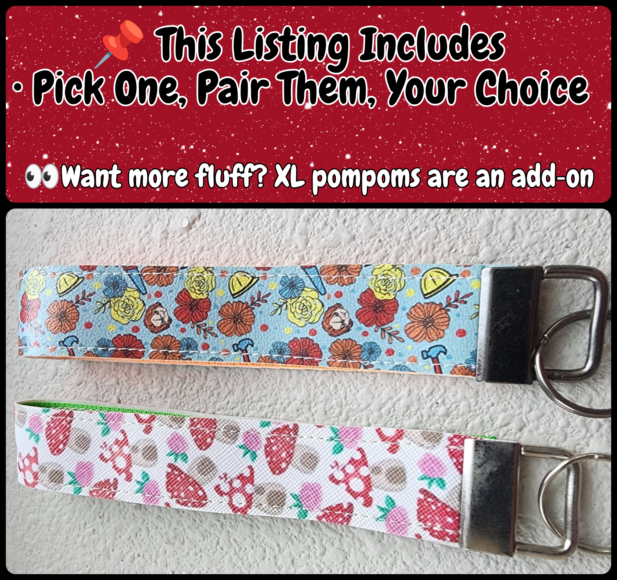Faux Leather Wristlet Key Fobs | Floral Horror, Mushroom House