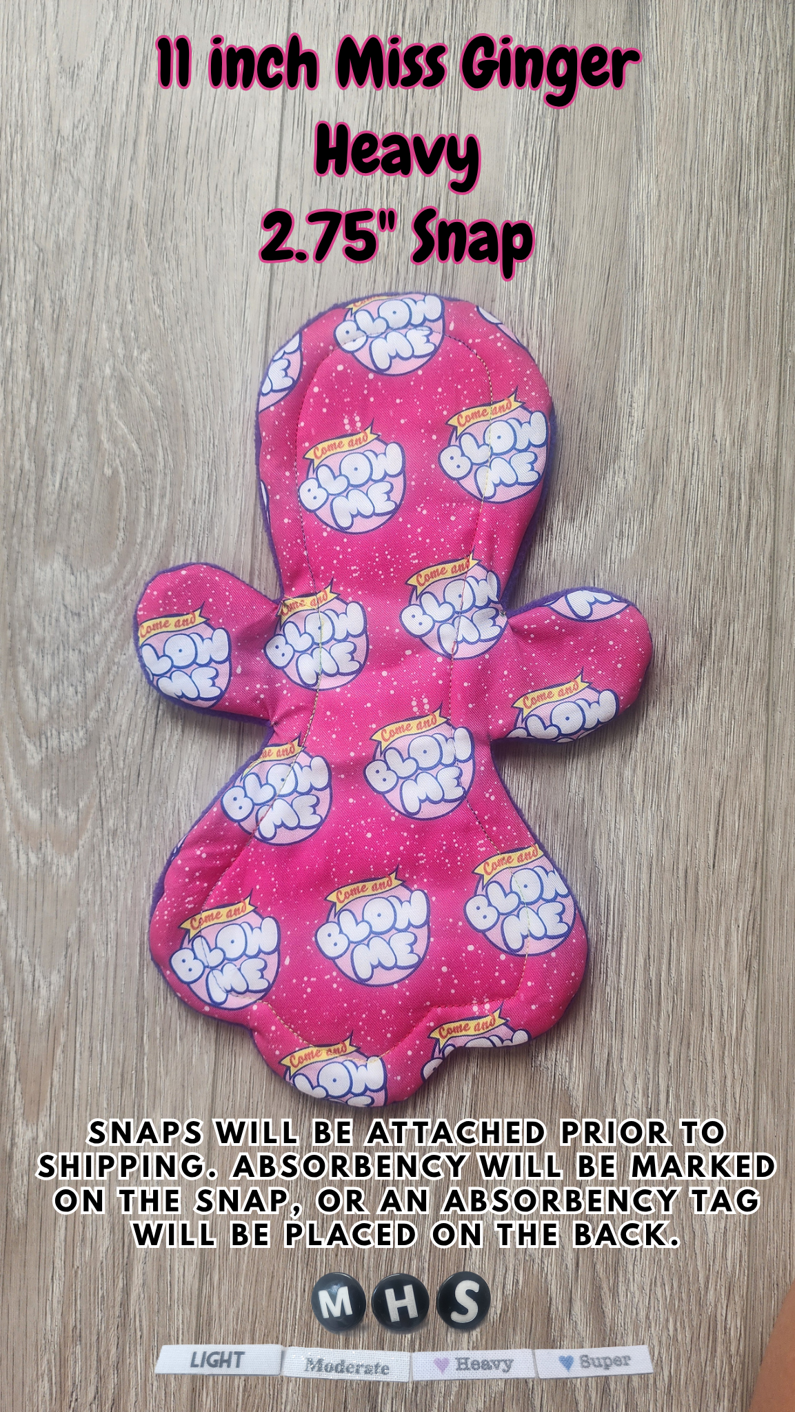 11-inch Heavy Miss Ginger Cloth Pad | 2.75" snapped width