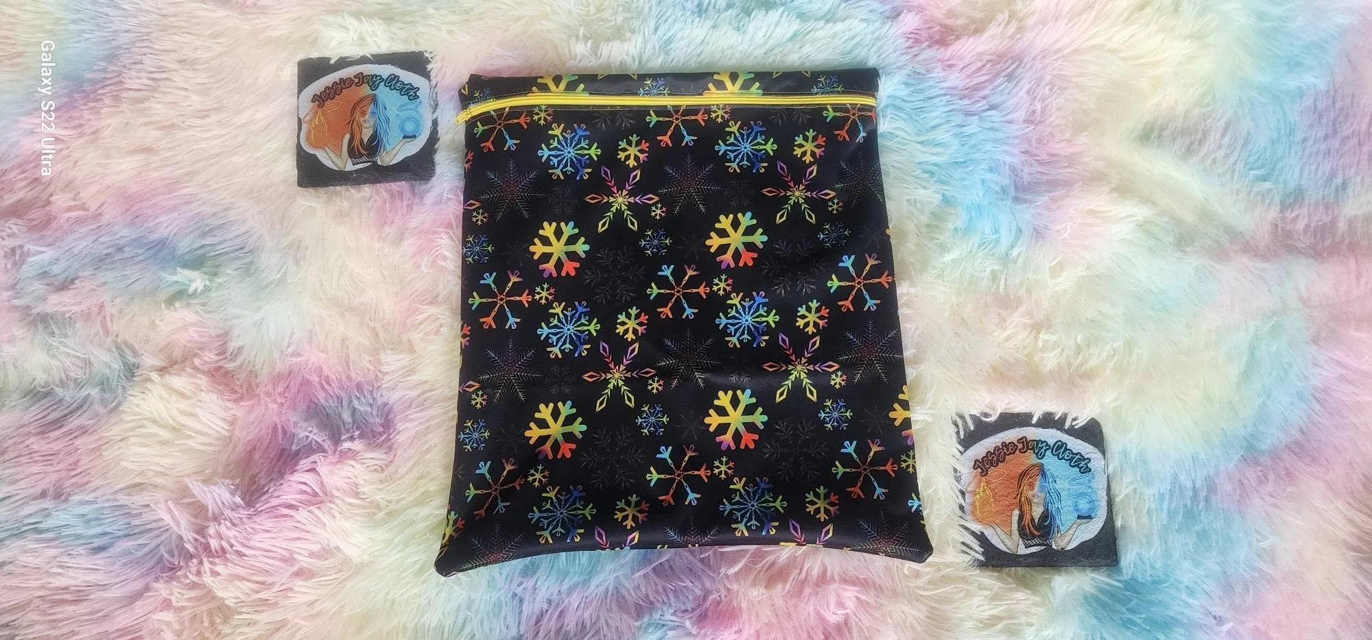 Large Zipper Closure Wet Bag | Rainbow Snowflakes