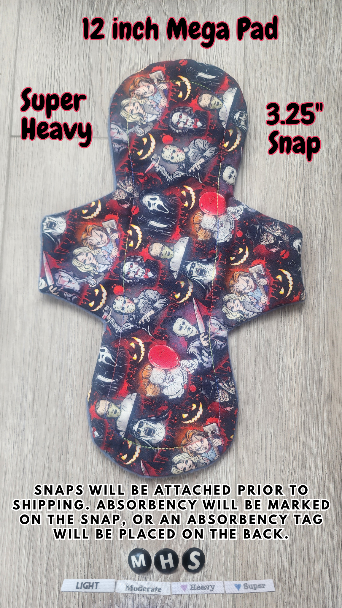12-inch Super Heavy Mega Cloth Pad | 3.25" snapped width