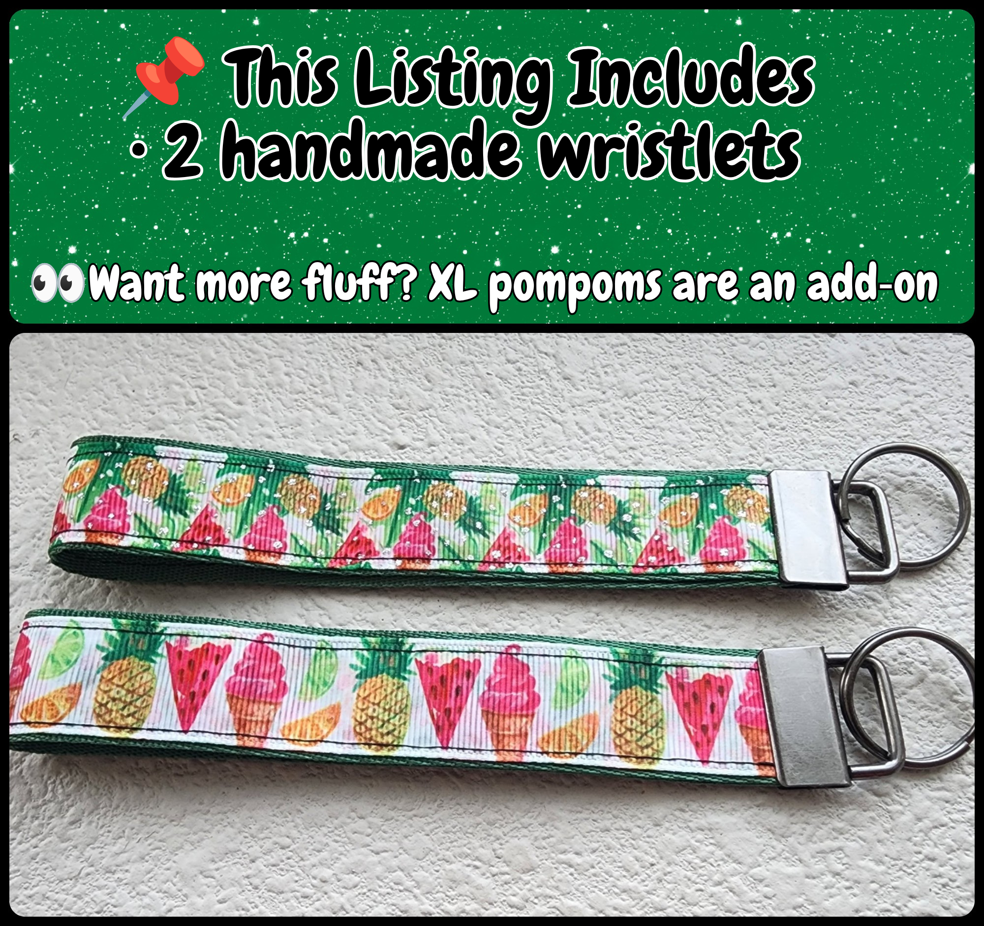 Set of 2 Faux Leather Wristlet Key Fobs | Summer Fruit & Ice cream