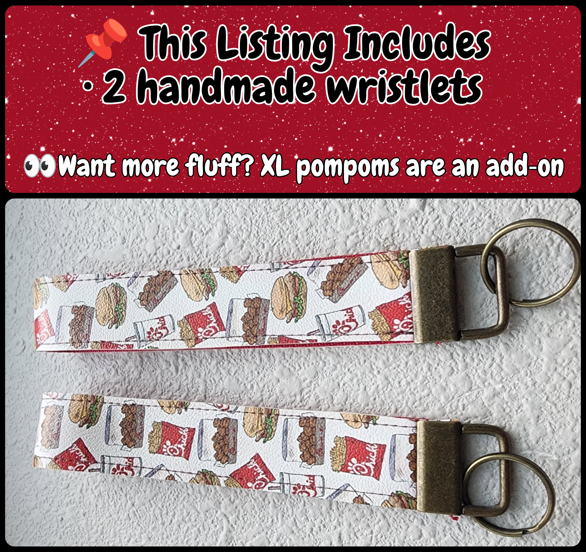 Set of 2 Faux Leather Wristlet Key Fobs | Fast Food, Chicken