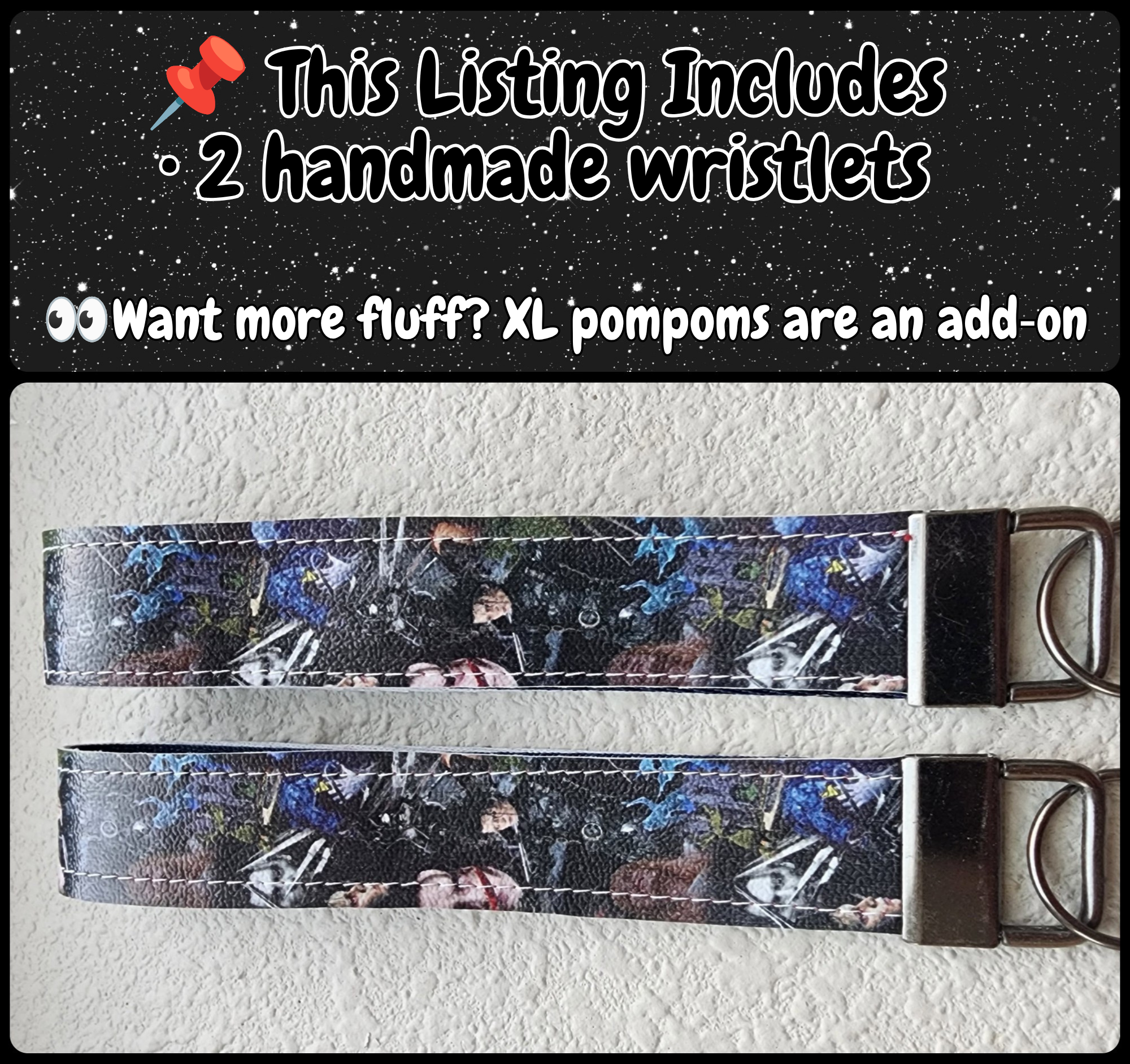 Set of 2 Faux Leather Wristlet Key Fobs | Scissor Hands, Spooky