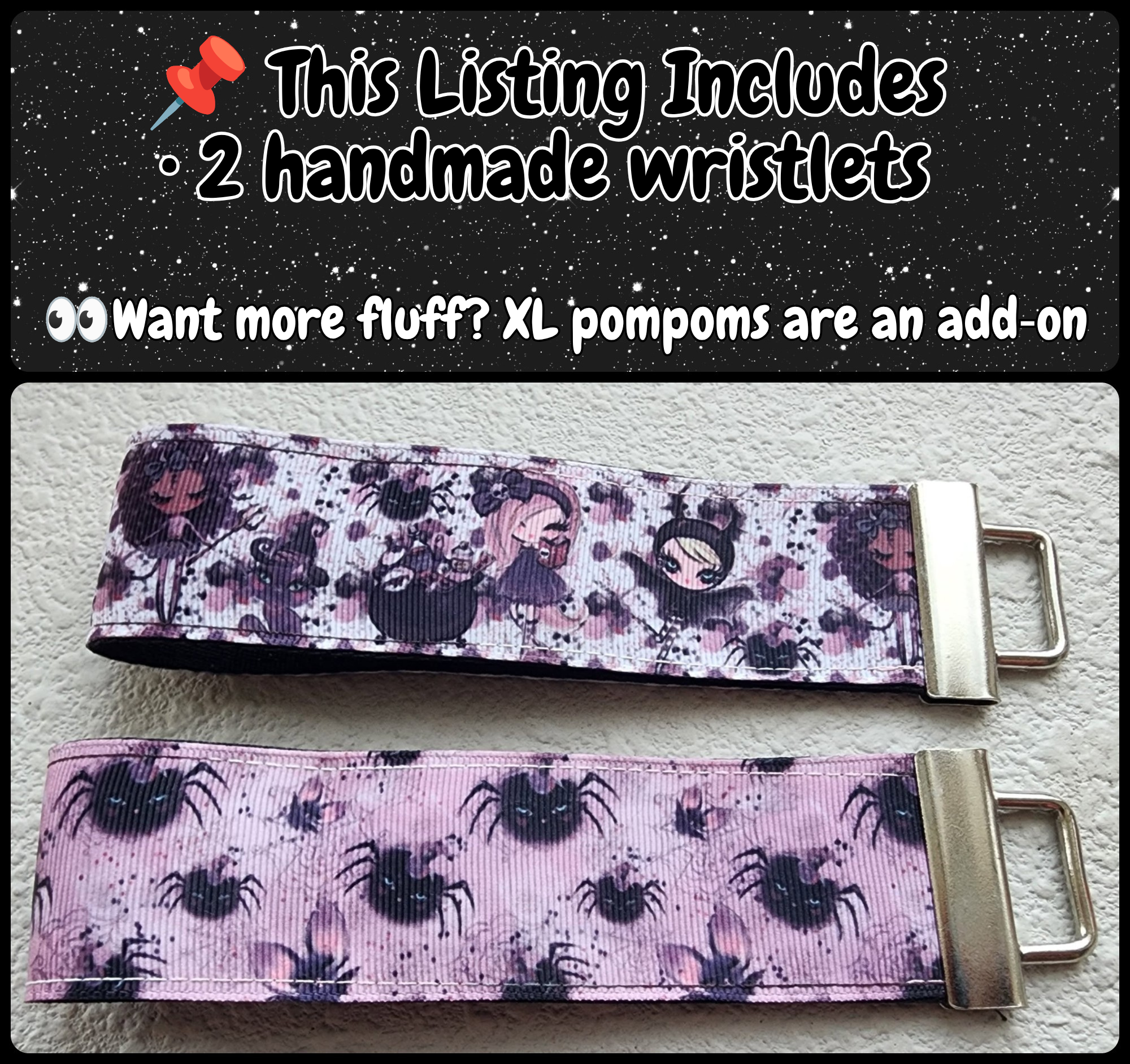 Set of 2 Faux Leather Wristlet Key Fobs | Spooky Cute, Witch & Spider