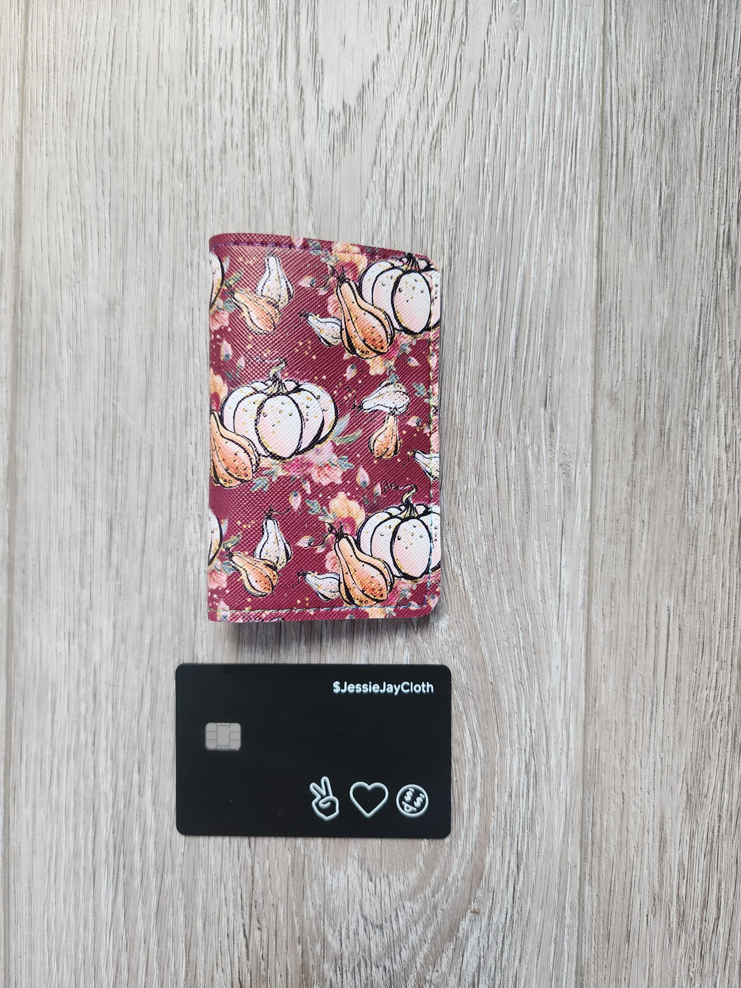 Minimalist Card Wallet | Holds 16–18 Cards | Floral Pumpkins