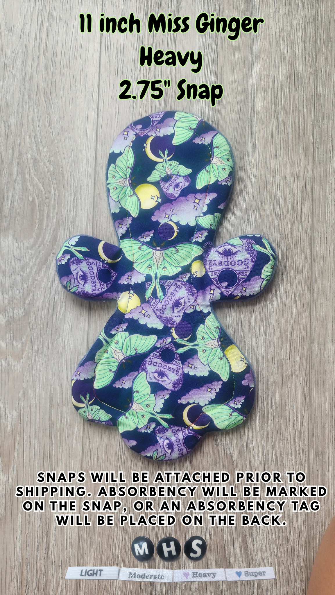 11-inch Heavy Miss Ginger Cloth Pad | 2.75" snapped width
