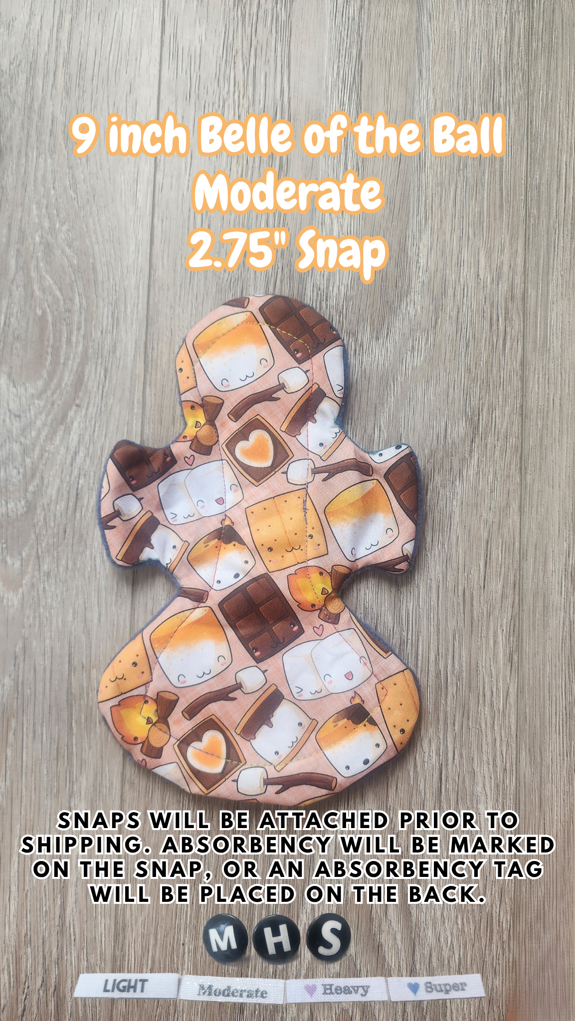 9-inch Moderate Belle of The Ball Cloth Pad | 2.75" snapped width