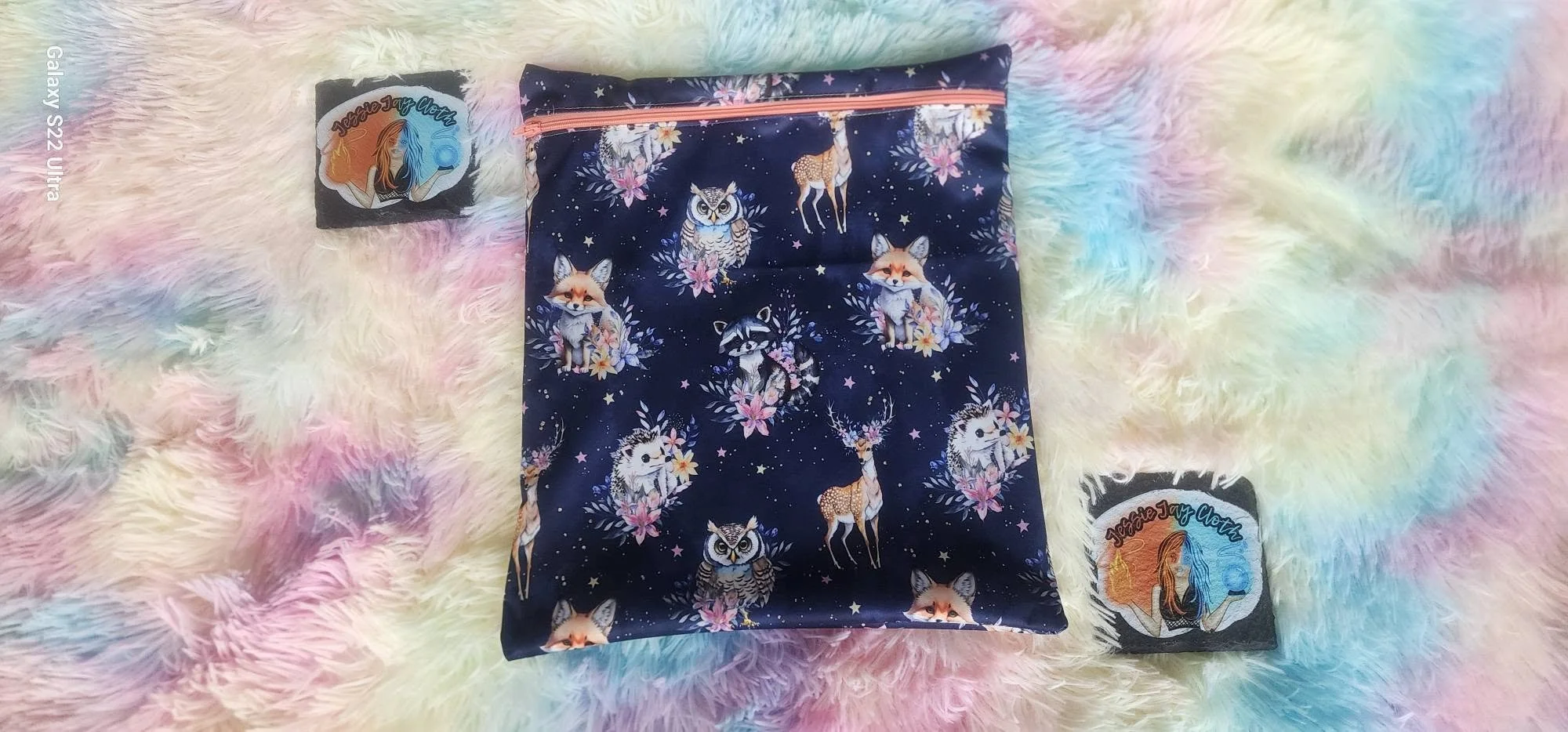 Large Zipper Closure Wet Bag | Floral Woodland Animals