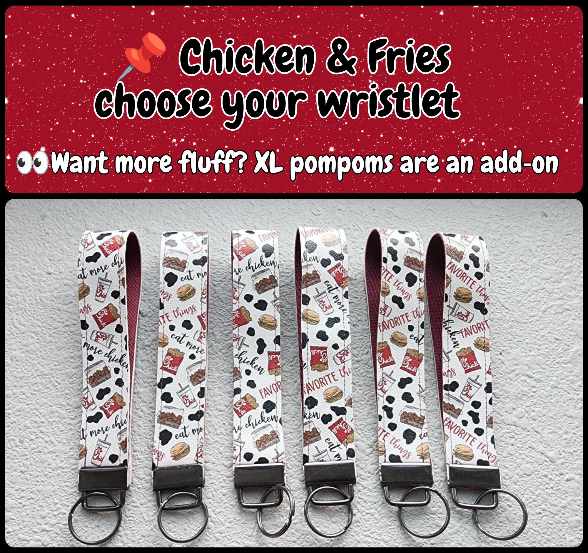 1" Wide Faux Leather Wristlet Key Fobs | Chicken and Fries