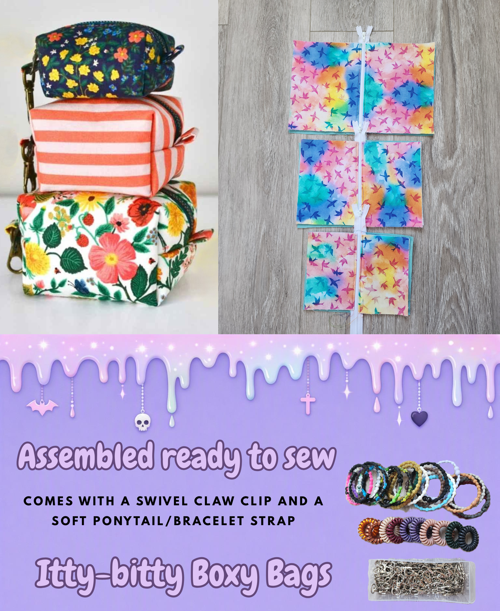 Itty-Bitty Boxy Bags | Wristlet + Keychain Combo