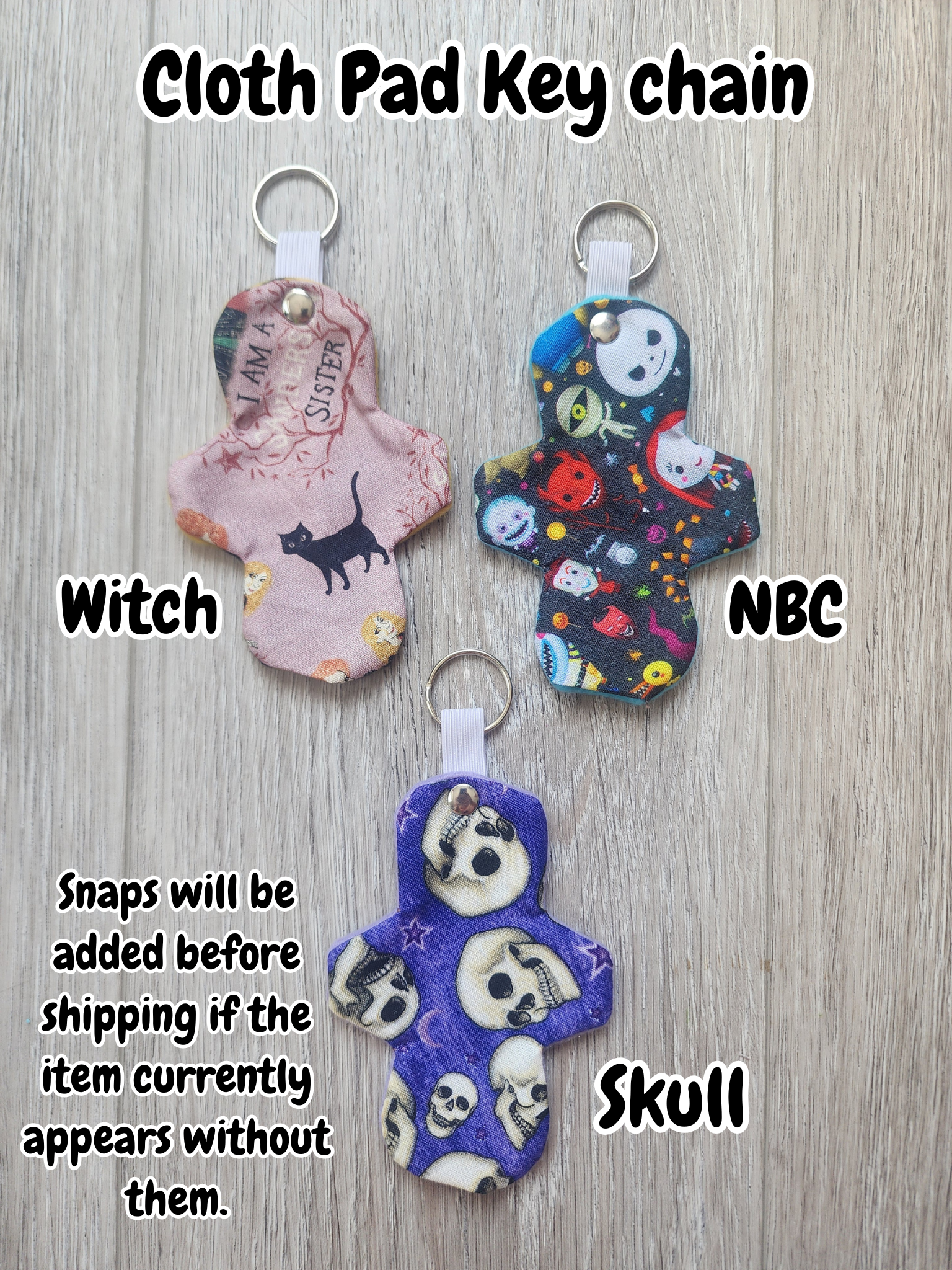 Cloth Pad Keychains | Witch, NBC, Skull