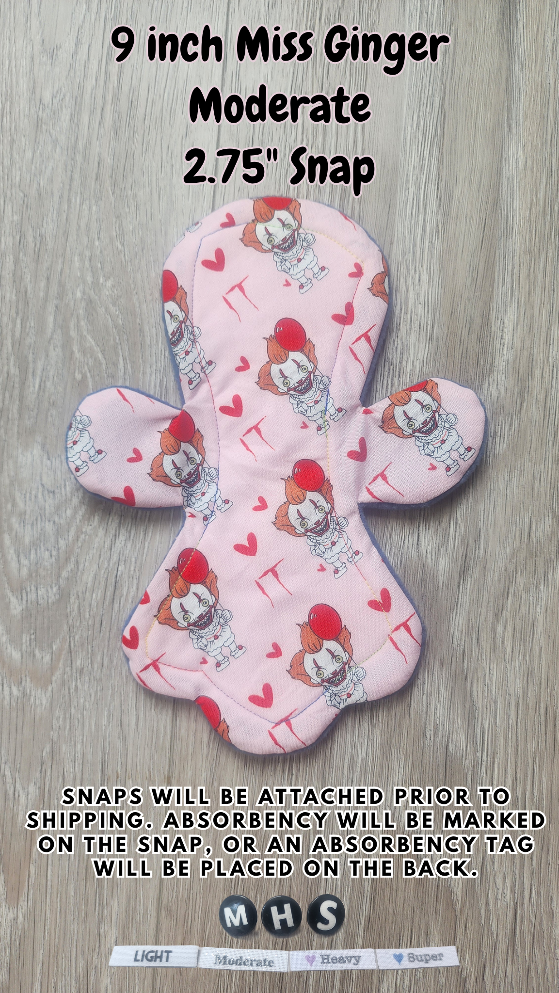9-inch Moderate Miss Ginger Cloth Pad | 2.75" Snapped Width