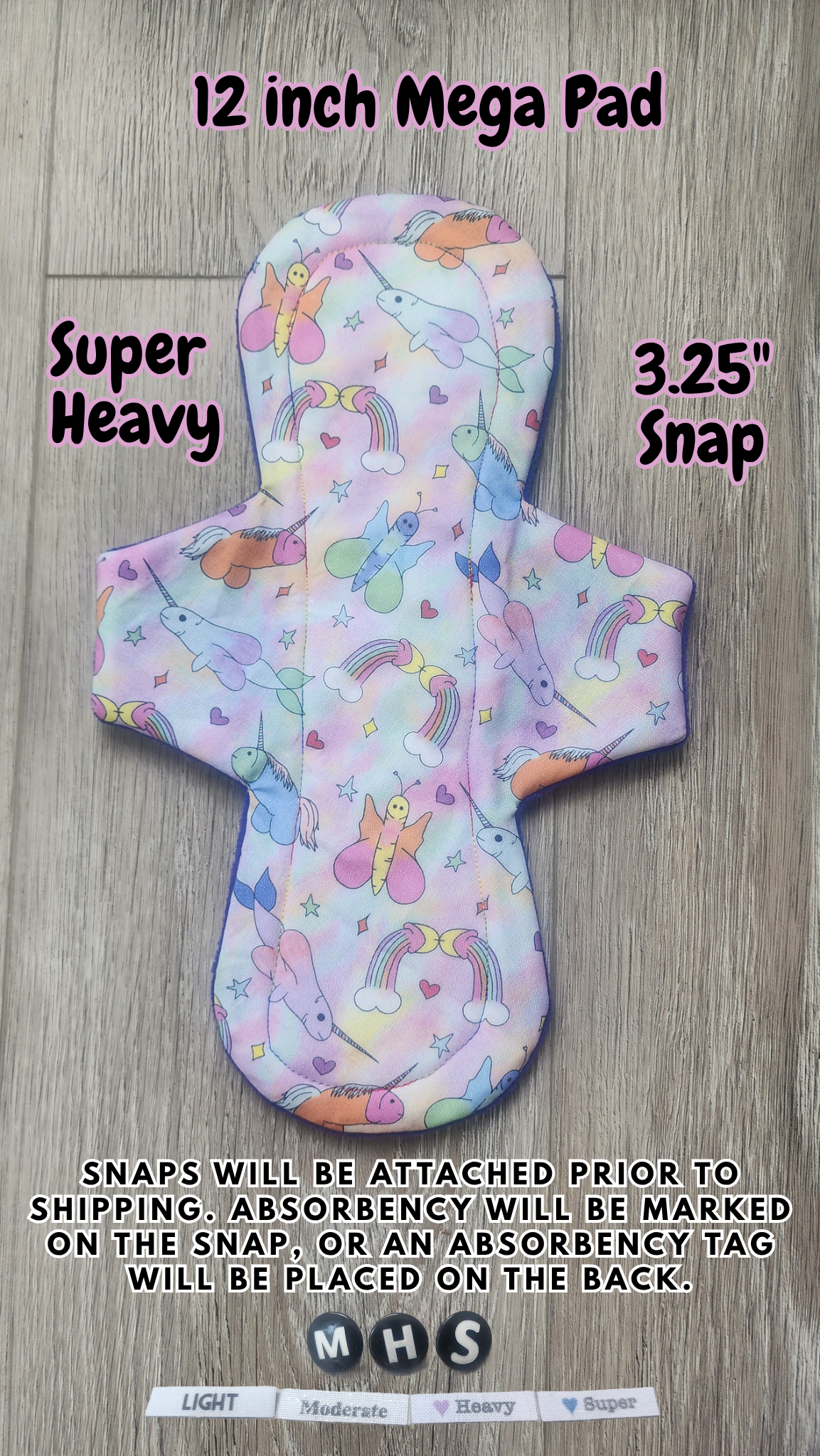 12-inch Super Heavy Mega Cloth Pad | 3.25" snapped width