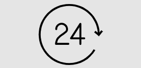 Number 24 inside a circle with a clockwise arrow around it, representing 24 hours or a timer.