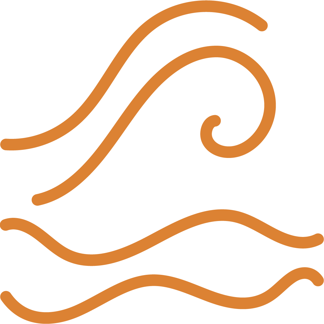 Stylized orange boat and waves illustration on black background.