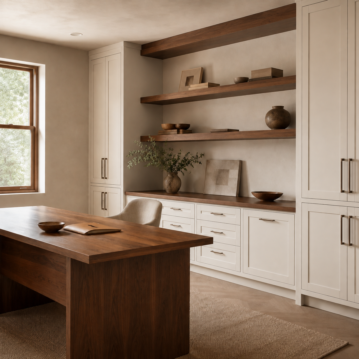 Shaker office Cabinets and Walnut desk