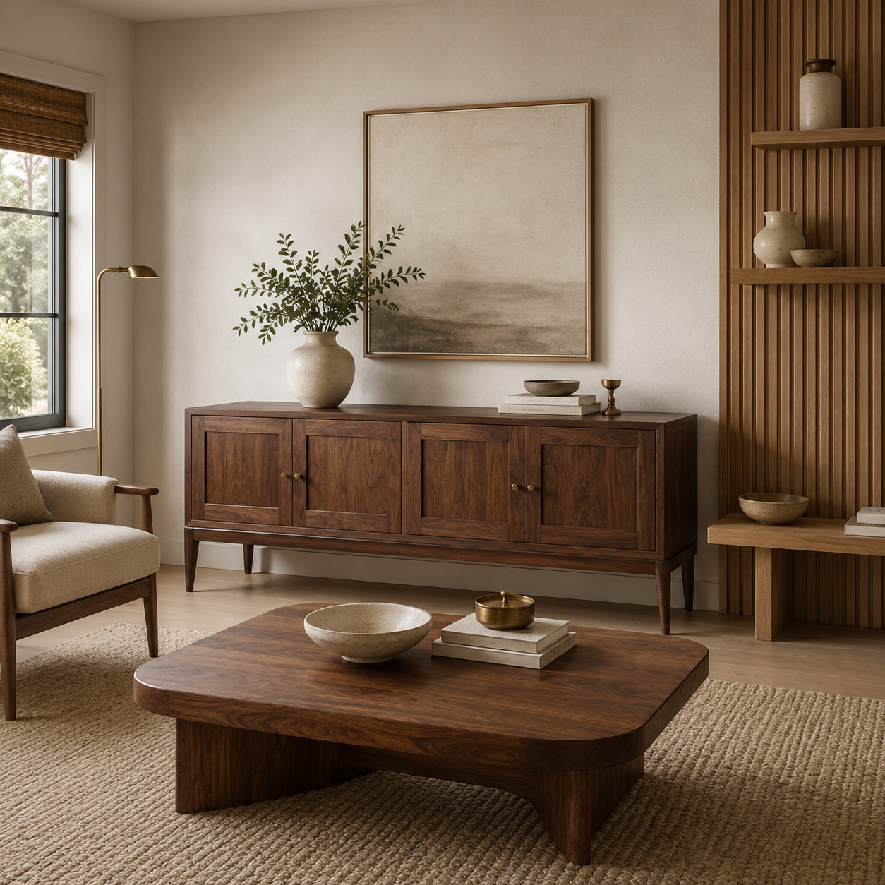 Custom walnut coffee table and buffet