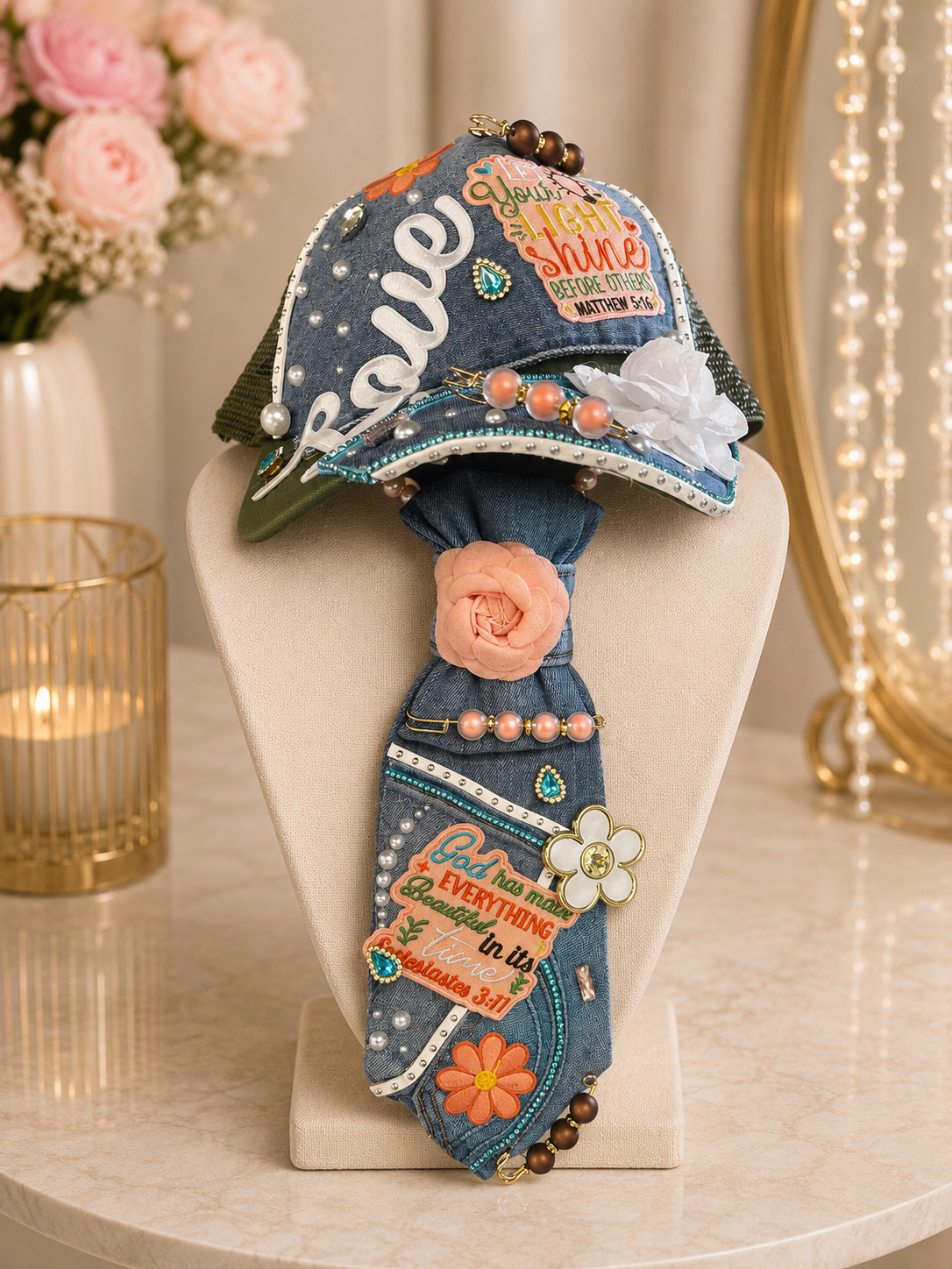 Love & Light Denim Hat & Tie Set
