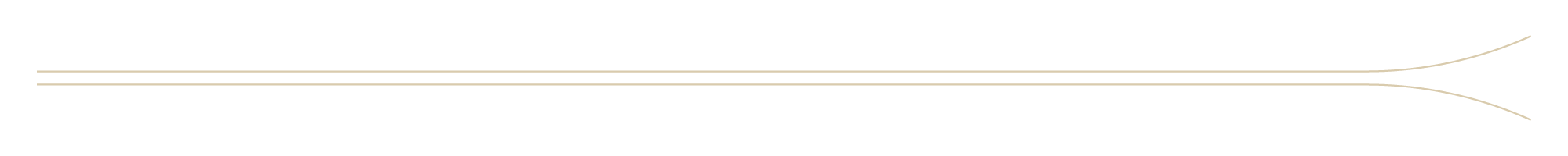 Two strands of beige or light-colored thread or yarn, slightly curved, with the ends tapering off on the right side, set against a solid black background.