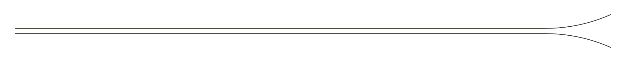 Three curved train tracks with one merging into the other, set against a plain background.