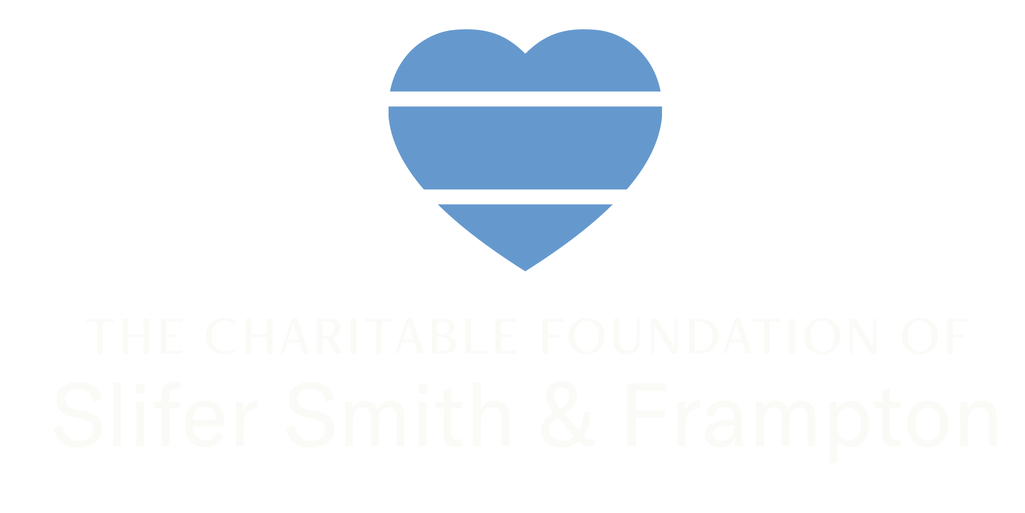 Logo for The Charitable Foundation of Sifer Smith & Frampton, featuring a blue heart with black stripe accents on a black background and white text.
