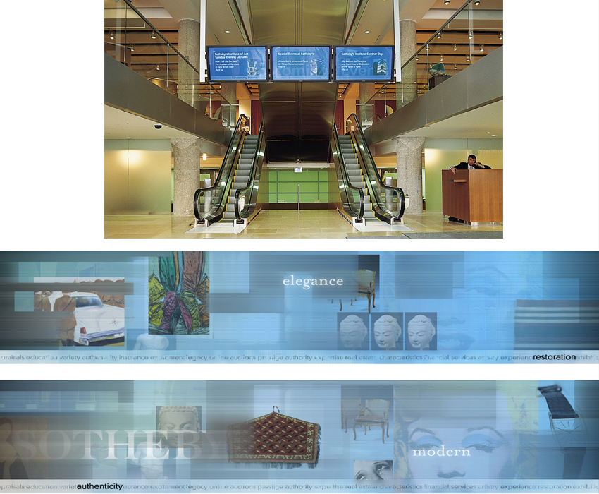   For the newly expanded New York headquarters, Gigi oversaw all directional signage and implemented a custom three-screen multi-media display system for the entrance lobby.  