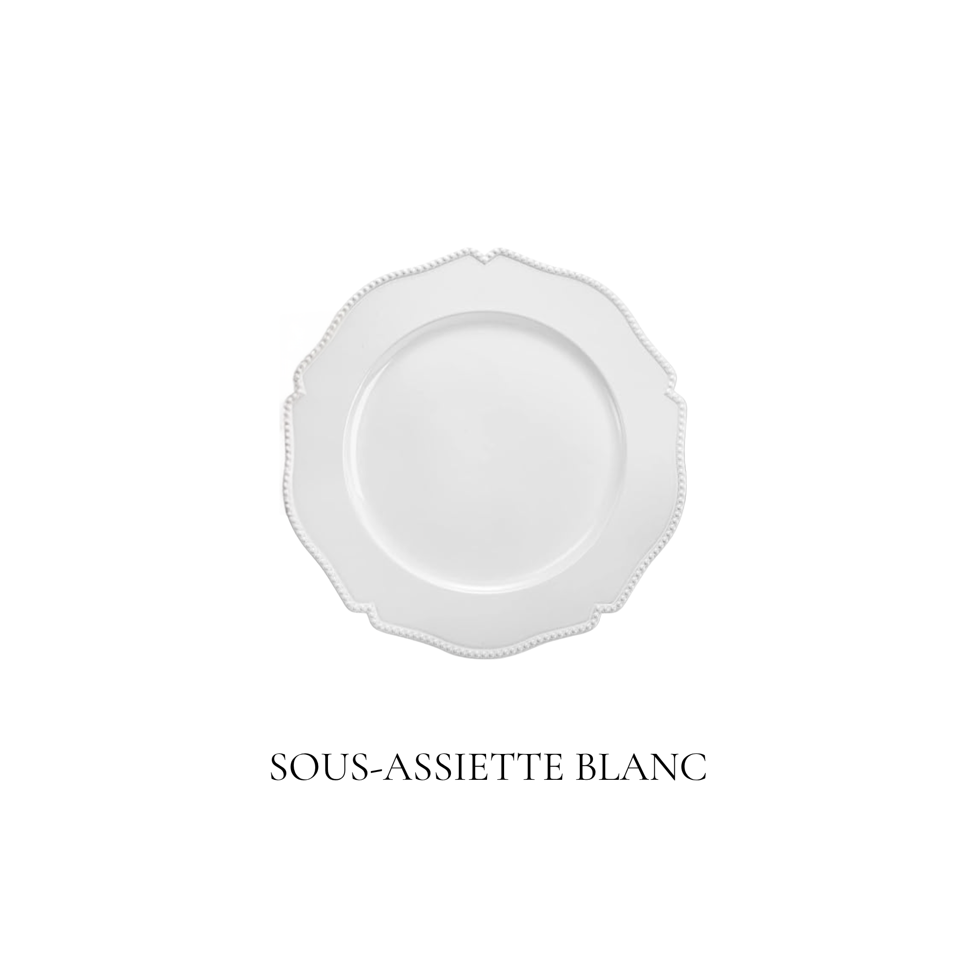 Sous-assiette blanc location mariage evenements laurentides