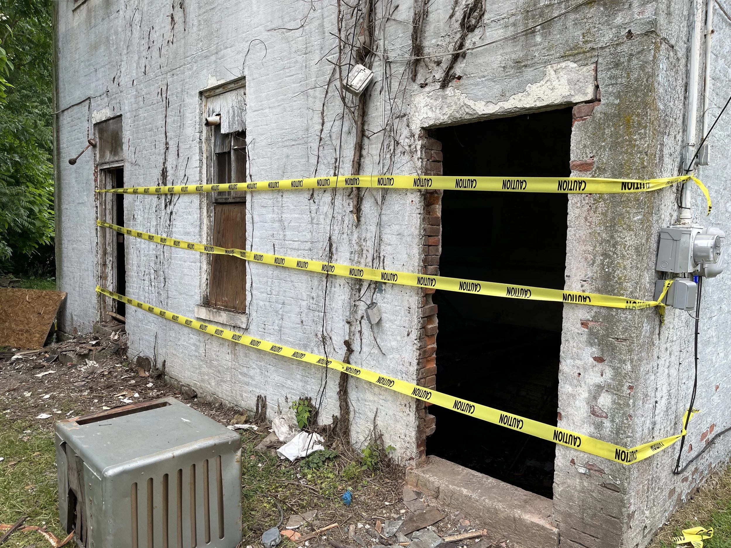 The back side of the building before we closed off the rear doors and installed siding.