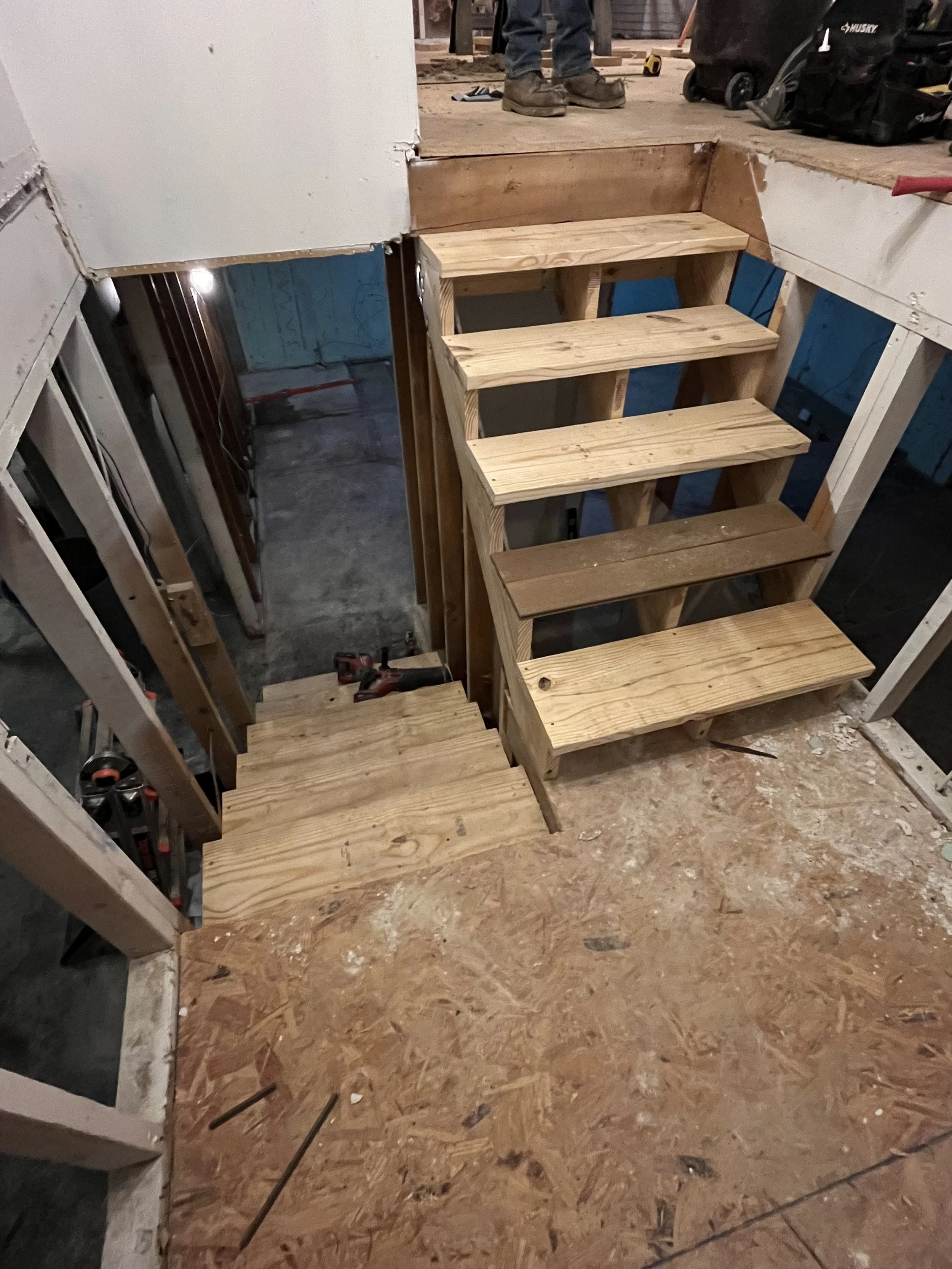 Tore out the old stairs and redid them and the landing.