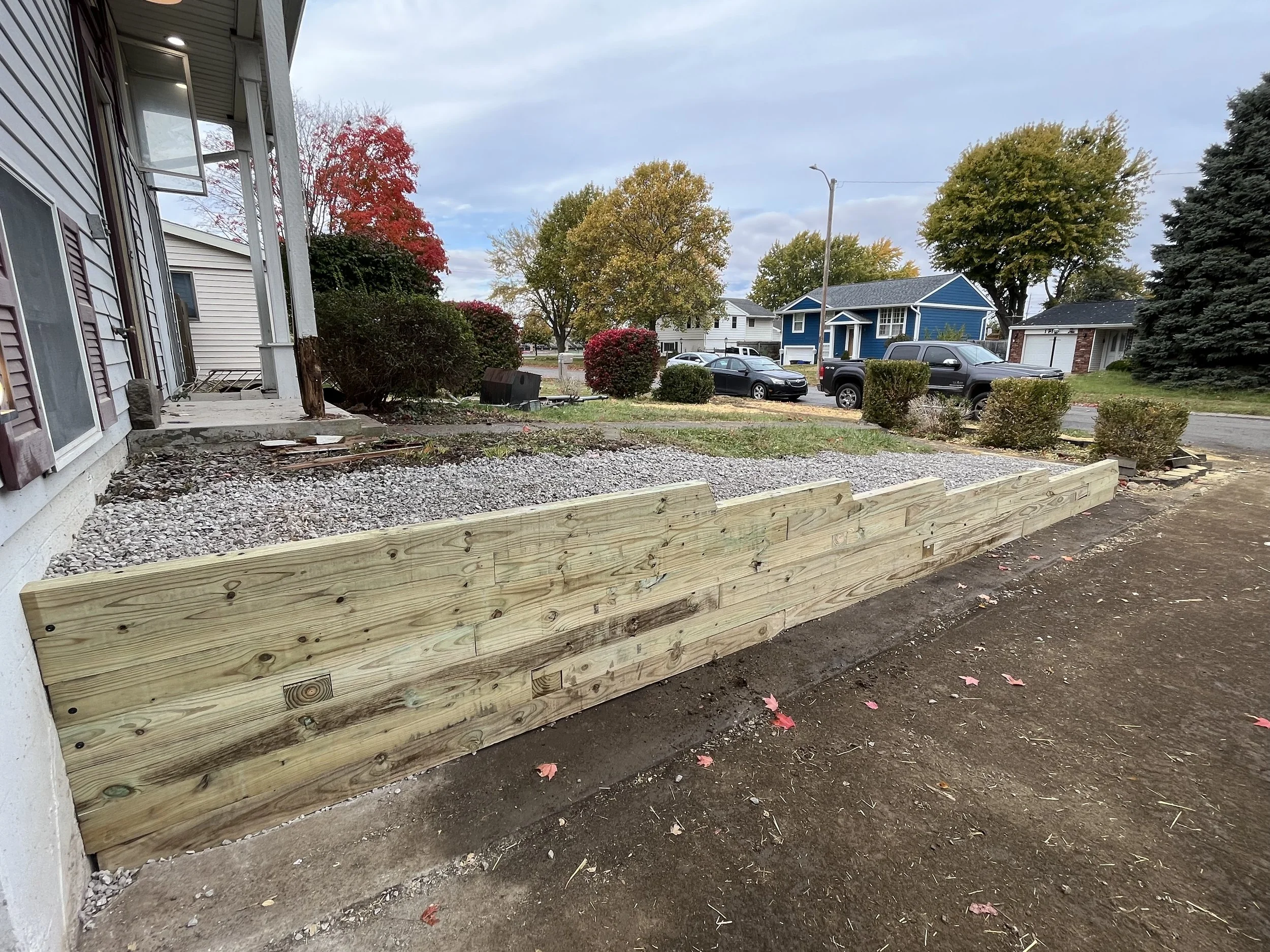 The completed retaining wall.