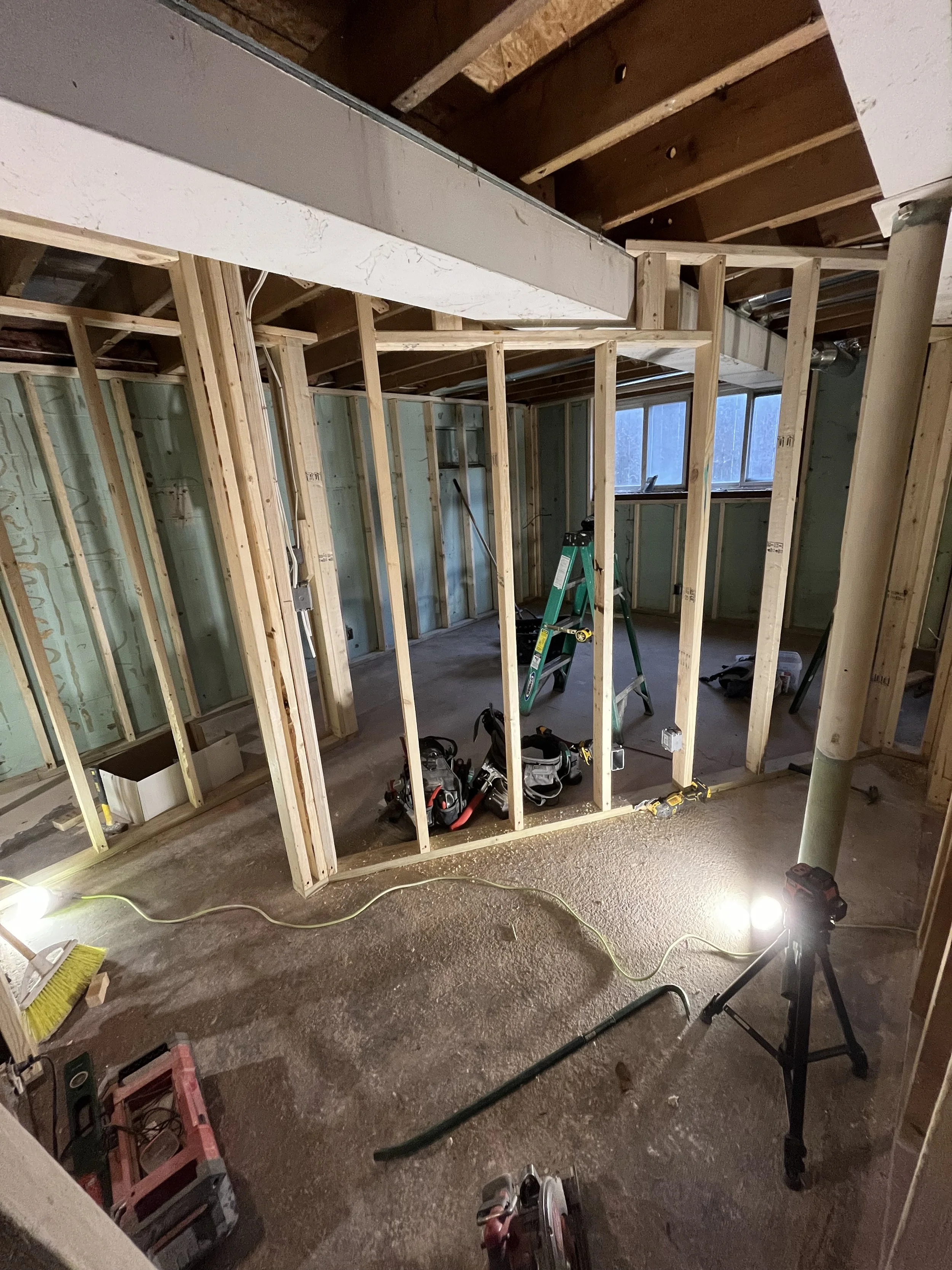 Started framing of the basement bed and office walls.