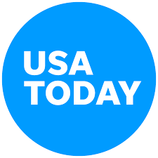 Blue circle with white text saying USA TODAY