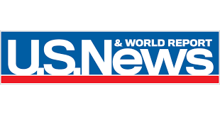 U.S. News & World Report logo with blue background, white text, and a red underline.
