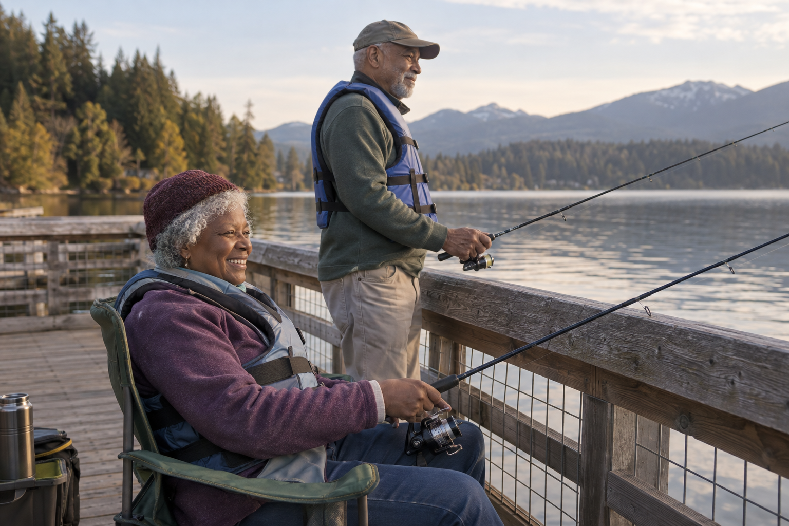 Fishing & time by the water — an unhurried day outside. AI-generated illustration.