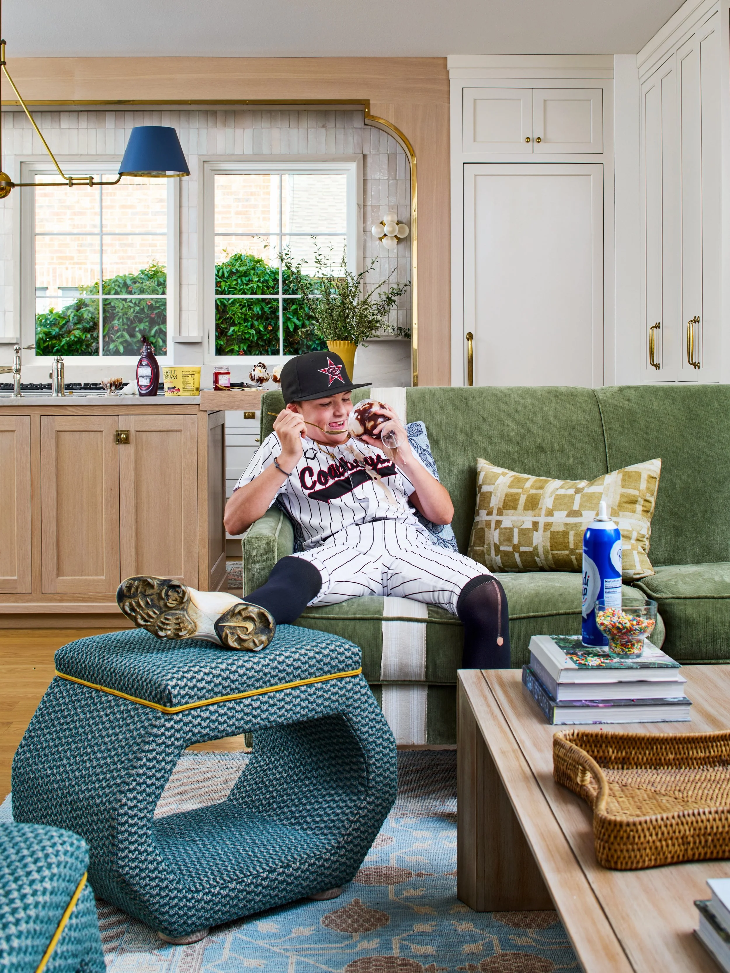 Couches were harmed in the making of this content.

Chocolate syrup ended up on that white stripe of my green velvet sofa. But you know what? It was no problem-o because we practice what we preach. It&rsquo;s performance fabric and it came right out 